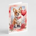 Corgi Valentine Roses Greeting Cards Pack of 8 Blank Cards with Envelopes Whimsical A7 Size 5x7