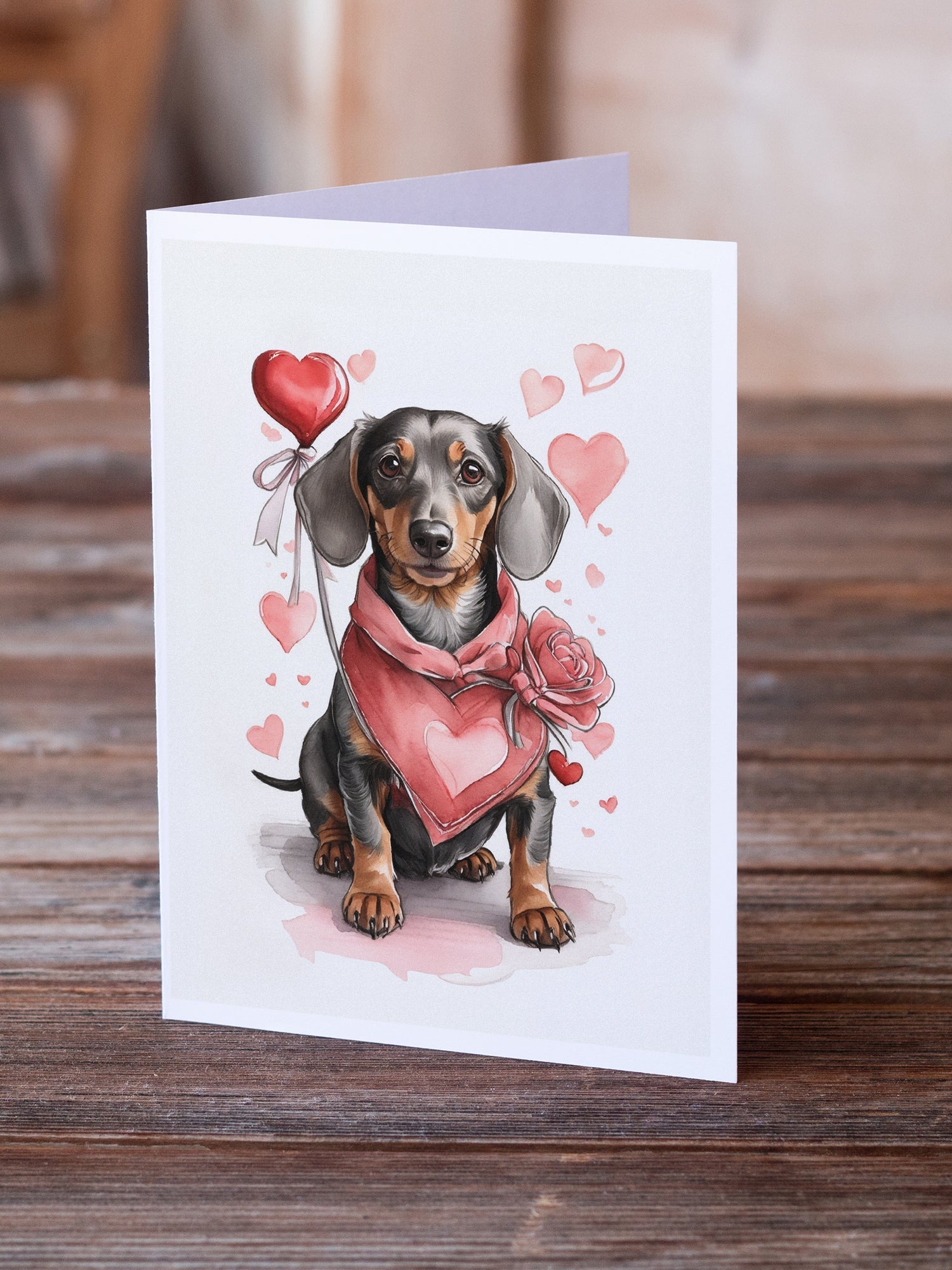 Dachshund Valentine Roses Greeting Cards Pack of 8 Blank Cards with Envelopes Whimsical A7 Size 5x7