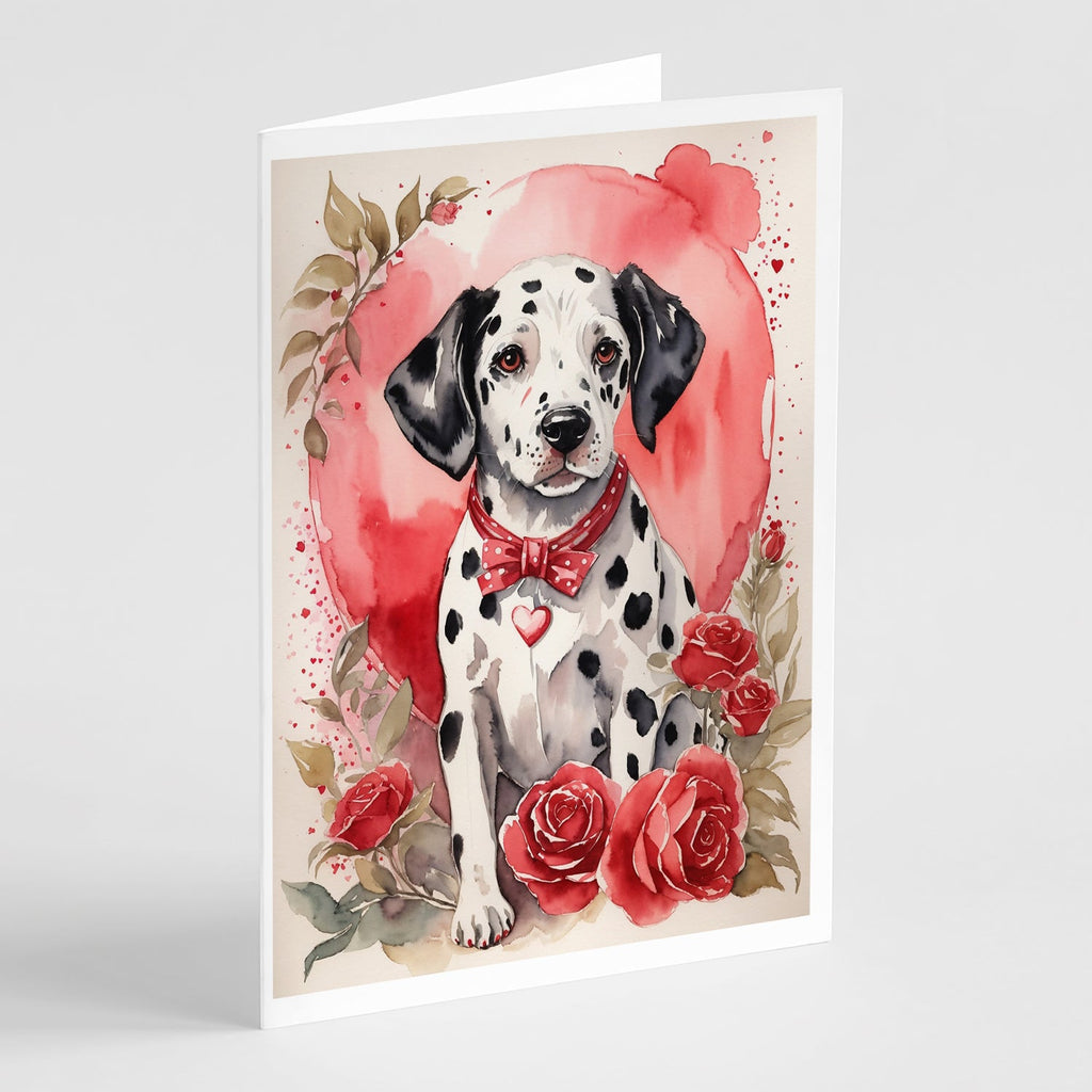 Dalmatian Valentine Roses Greeting Cards Pack of 8 Blank Cards with Envelopes Whimsical A7 Size 5x7