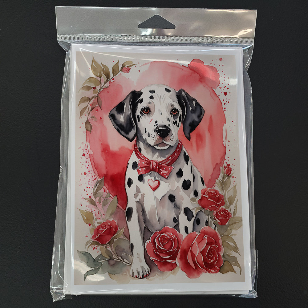 Dalmatian Valentine Roses Greeting Cards Pack of 8 Blank Cards with Envelopes Whimsical A7 Size 5x7