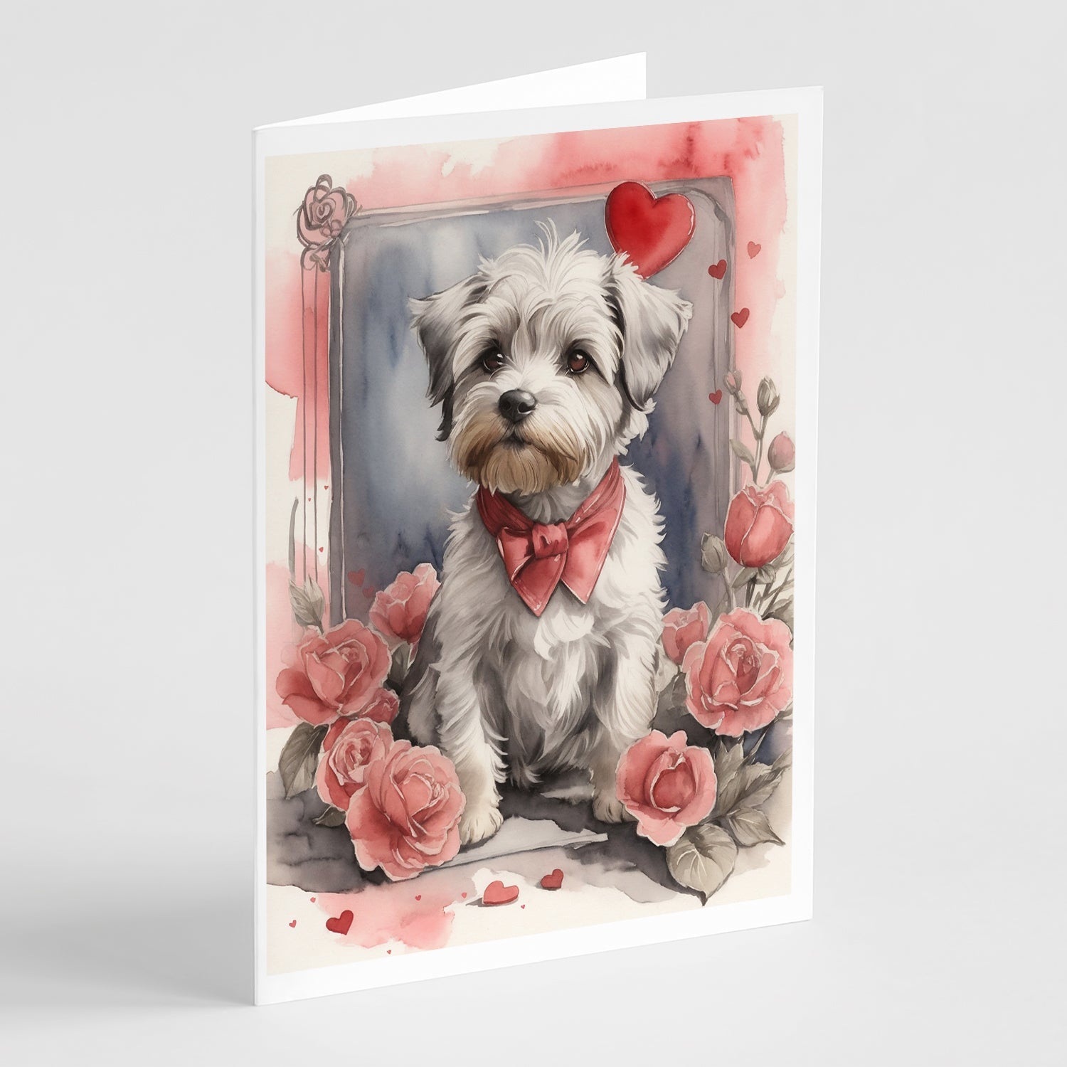 Dandie Dinmont Terrier Valentine Roses Greeting Cards Pack of 8 Blank Cards with Envelopes Whimsical A7 Size 5x7