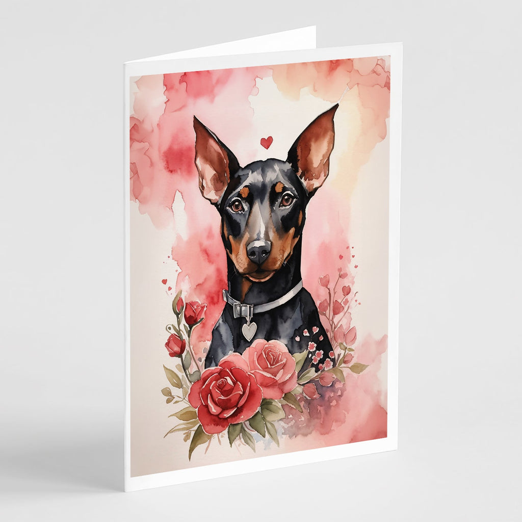 Doberman Pinscher Valentine Roses Greeting Cards Pack of 8 Blank Cards with Envelopes Whimsical A7 Size 5x7