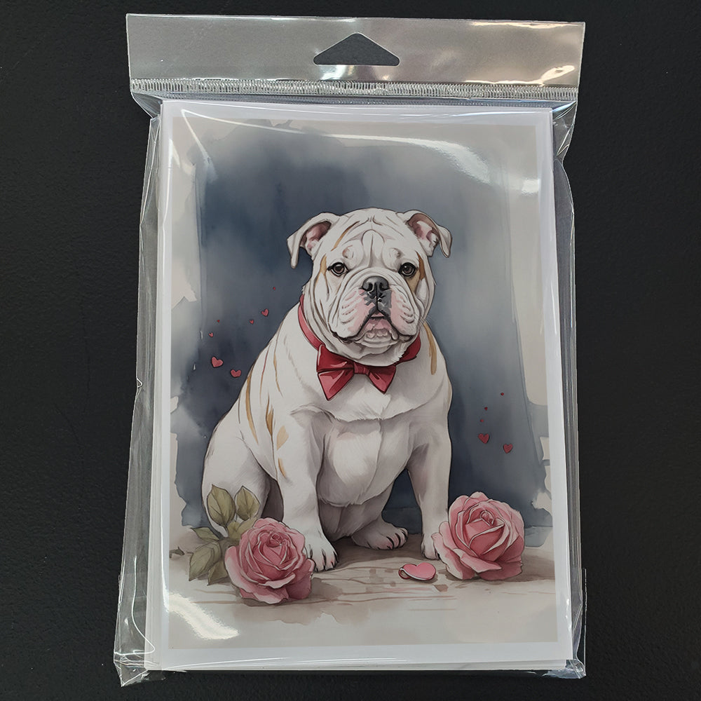 English Bulldog Valentine Roses Greeting Cards Pack of 8 Blank Cards with Envelopes Whimsical A7 Size 5x7