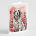 English Setter Valentine Roses Greeting Cards Pack of 8 Blank Cards with Envelopes Whimsical A7 Size 5x7