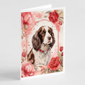 English Springer Spaniel Valentine Roses Greeting Cards Pack of 8 Blank Cards with Envelopes Whimsical A7 Size 5x7