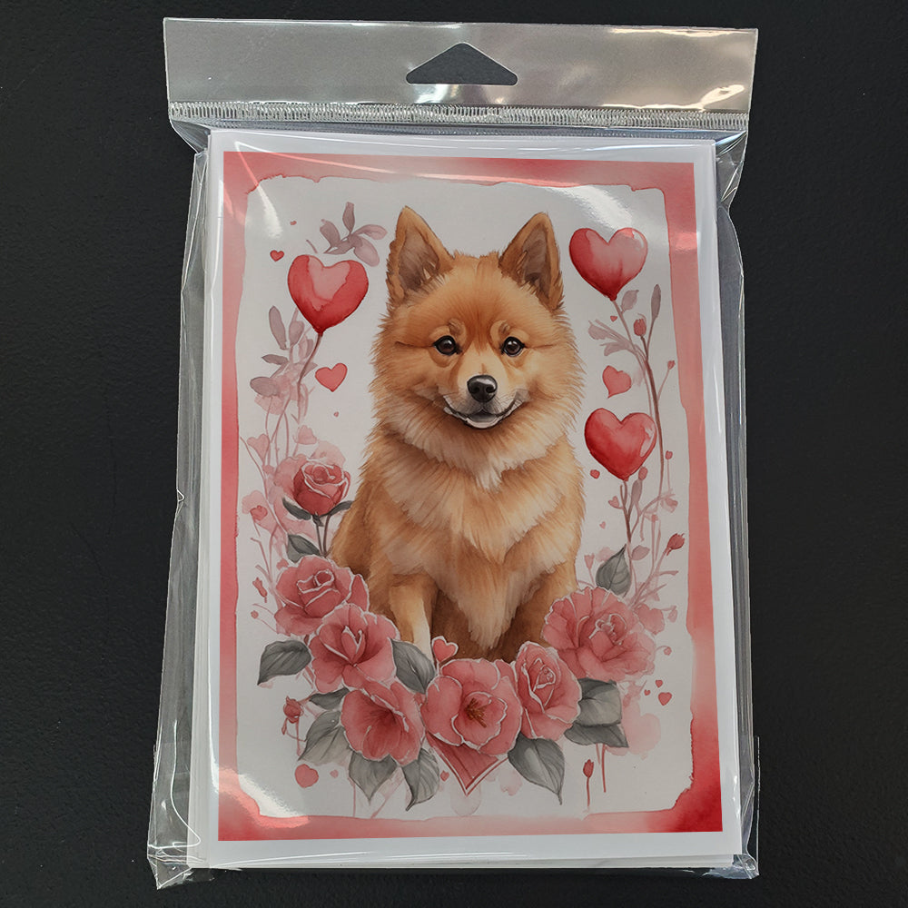 Finnish Spitz Valentine Roses Greeting Cards Pack of 8 Blank Cards with Envelopes Whimsical A7 Size 5x7