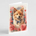 Finnish Spitz Valentine Roses Greeting Cards Pack of 8 Blank Cards with Envelopes Whimsical A7 Size 5x7