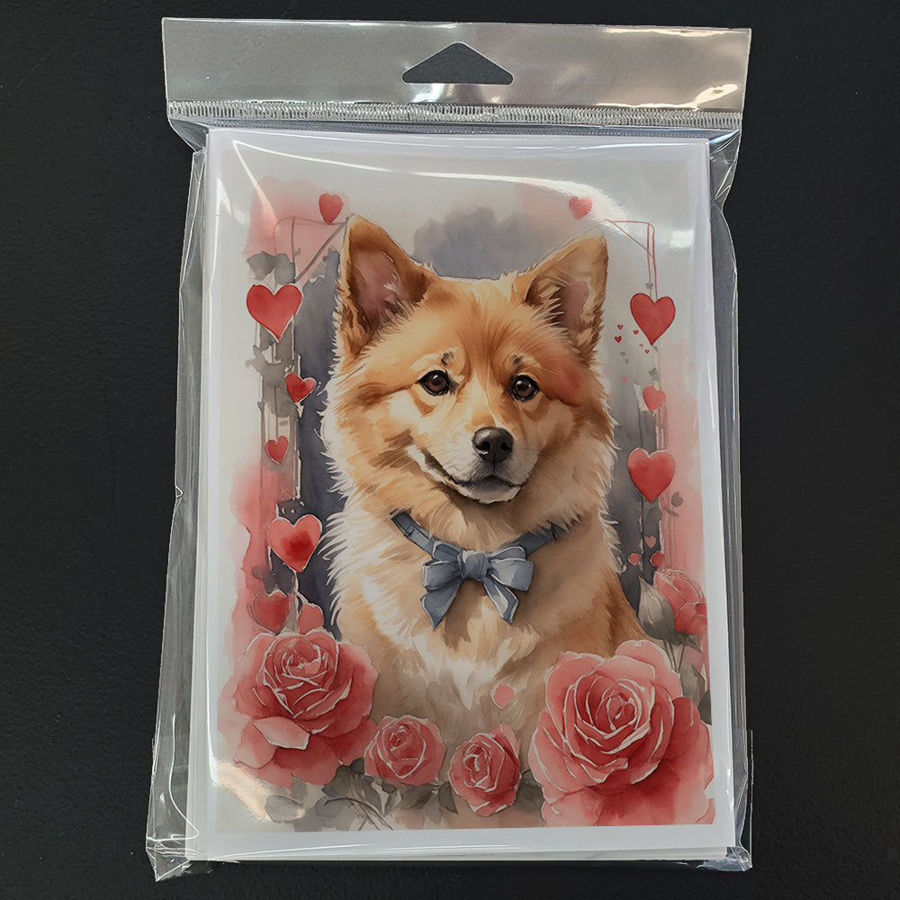Finnish Spitz Valentine Roses Greeting Cards Pack of 8 Blank Cards with Envelopes Whimsical A7 Size 5x7
