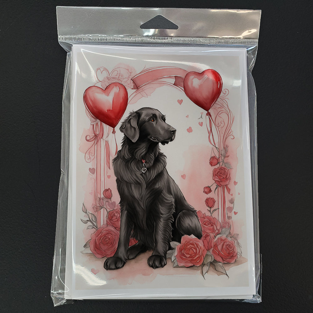 Flat-Coated Retriever Valentine Roses Greeting Cards Pack of 8 Blank Cards with Envelopes Whimsical A7 Size 5x7