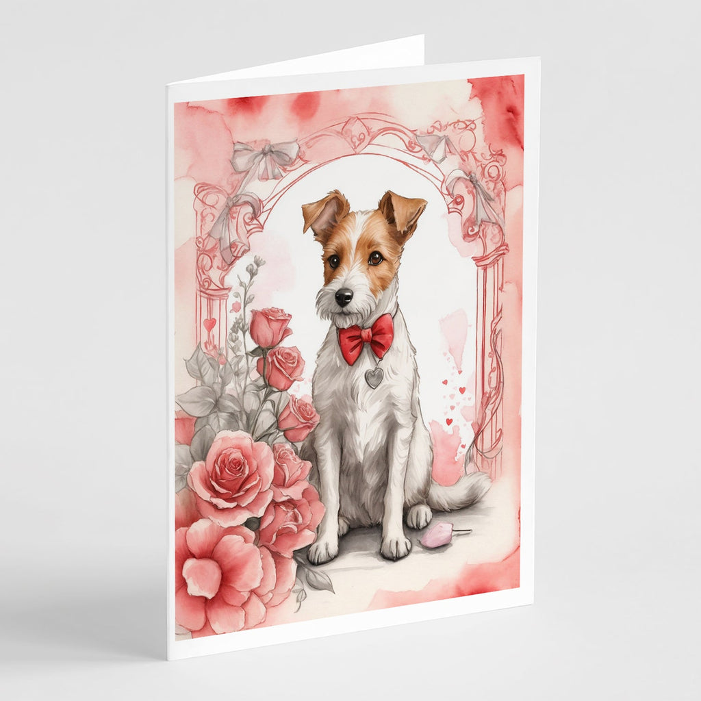 Fox Terrier Valentine Roses Greeting Cards Pack of 8 Blank Cards with Envelopes Whimsical A7 Size 5x7