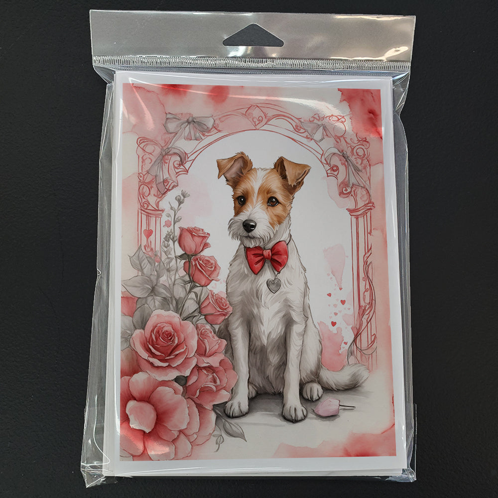 Fox Terrier Valentine Roses Greeting Cards Pack of 8 Blank Cards with Envelopes Whimsical A7 Size 5x7