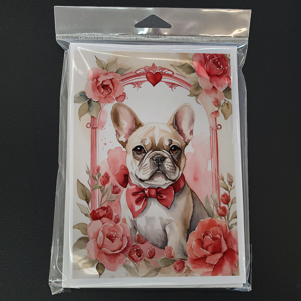 French Bulldog Valentine Roses Greeting Cards Pack of 8 Blank Cards with Envelopes Whimsical A7 Size 5x7