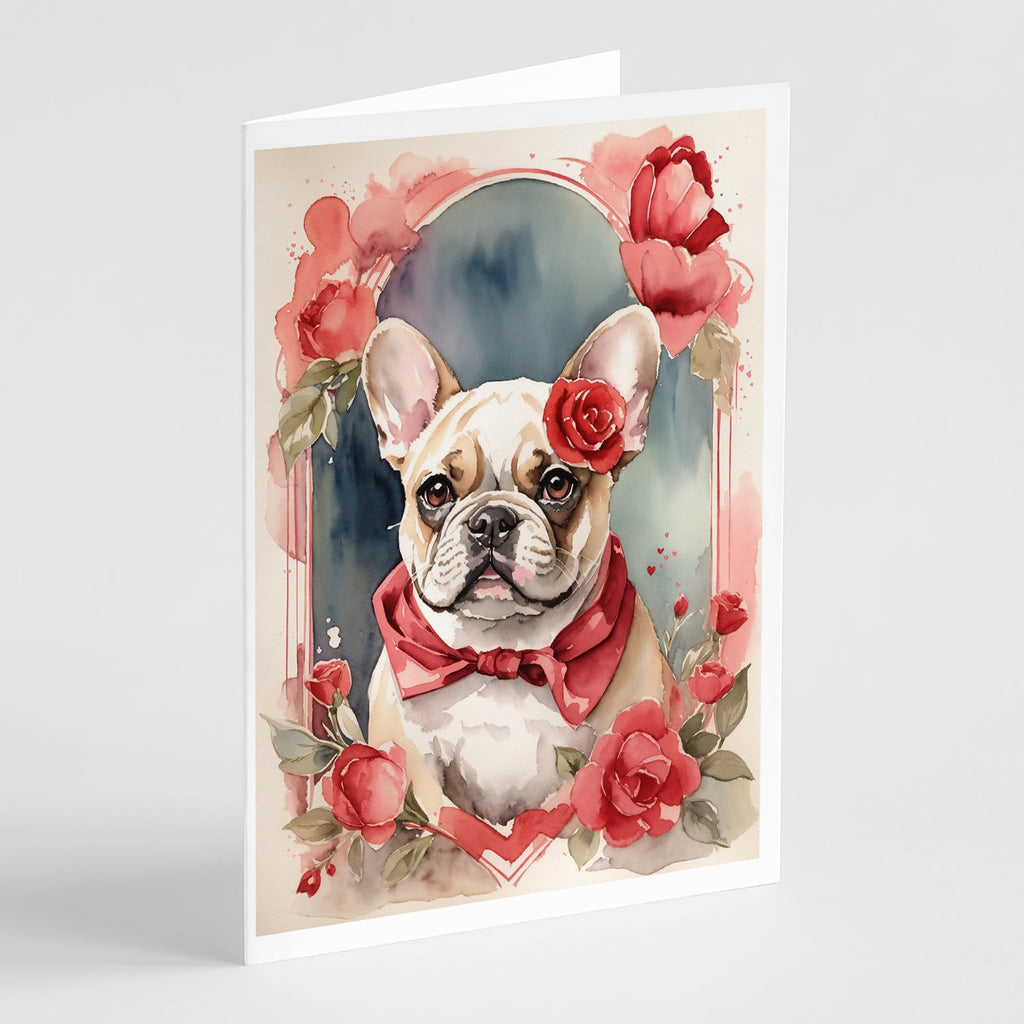 French Bulldog Valentine Roses Greeting Cards Pack of 8 Blank Cards with Envelopes Whimsical A7 Size 5x7