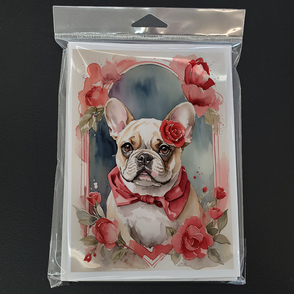 French Bulldog Valentine Roses Greeting Cards Pack of 8 Blank Cards with Envelopes Whimsical A7 Size 5x7
