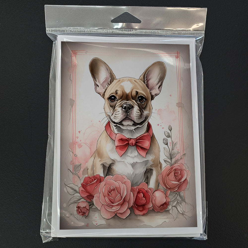 French Bulldog Valentine Roses Greeting Cards Pack of 8 Blank Cards with Envelopes Whimsical A7 Size 5x7