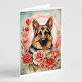 German Shepherd Valentine Roses Greeting Cards Pack of 8 Blank Cards with Envelopes Whimsical A7 Size 5x7