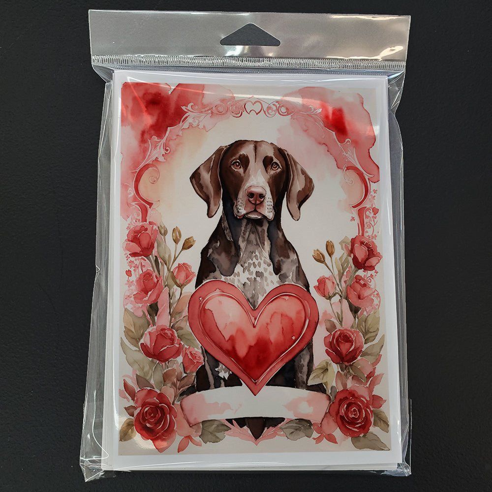 German Shorthaired Pointer Valentine Roses Greeting Cards Pack of 8 Blank Cards with Envelopes Whimsical A7 Size 5x7