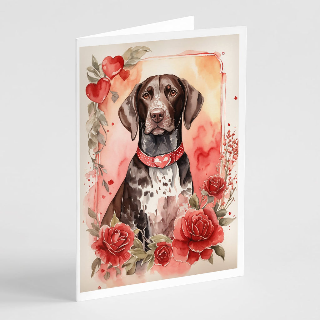 German Shorthaired Pointer Valentine Roses Greeting Cards Pack of 8 Blank Cards with Envelopes Whimsical A7 Size 5x7