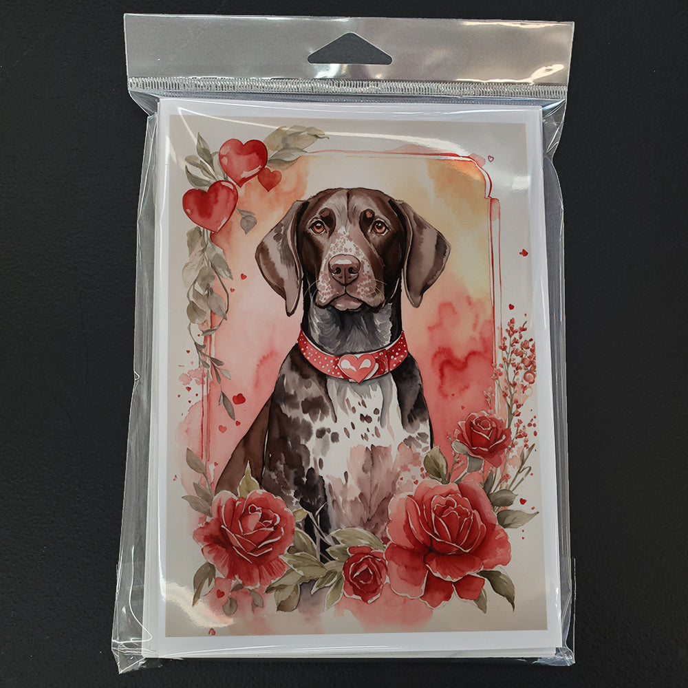 German Shorthaired Pointer Valentine Roses Greeting Cards Pack of 8 Blank Cards with Envelopes Whimsical A7 Size 5x7