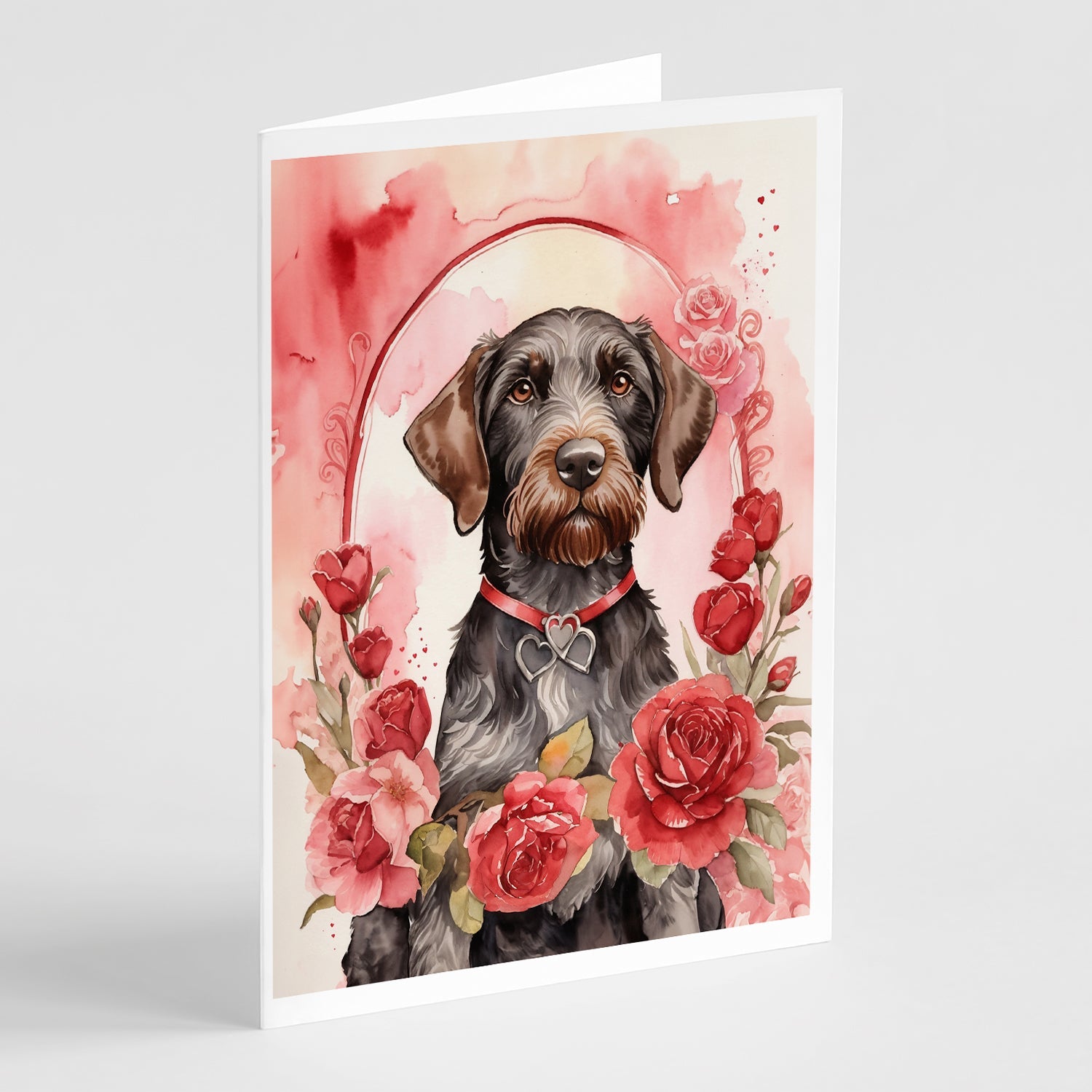 German Wirehaired Pointer Valentine Roses Greeting Cards Pack of 8 Blank Cards with Envelopes Whimsical A7 Size 5x7