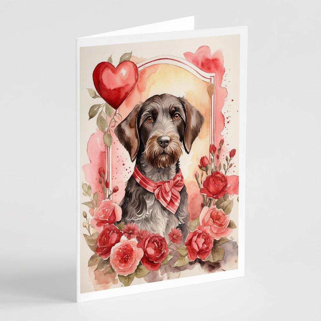 German Wirehaired Pointer Valentine Roses Greeting Cards Pack of 8 Blank Cards with Envelopes Whimsical A7 Size 5x7