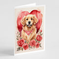 Golden Retriever Valentine Roses Greeting Cards Pack of 8 Blank Cards with Envelopes Whimsical A7 Size 5x7
