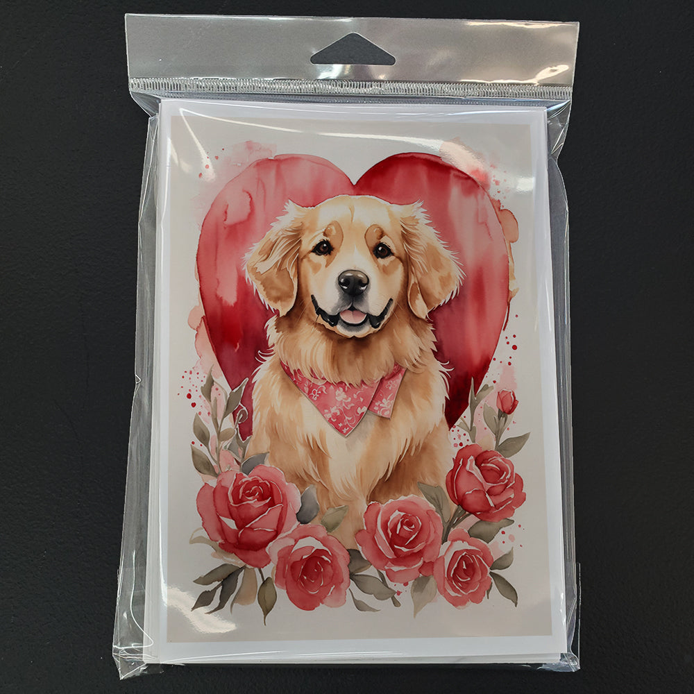 Golden Retriever Valentine Roses Greeting Cards Pack of 8 Blank Cards with Envelopes Whimsical A7 Size 5x7