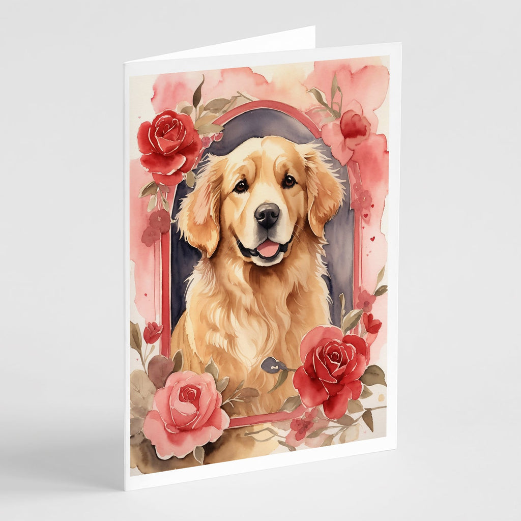 Golden Retriever Valentine Roses Greeting Cards Pack of 8 Blank Cards with Envelopes Whimsical A7 Size 5x7