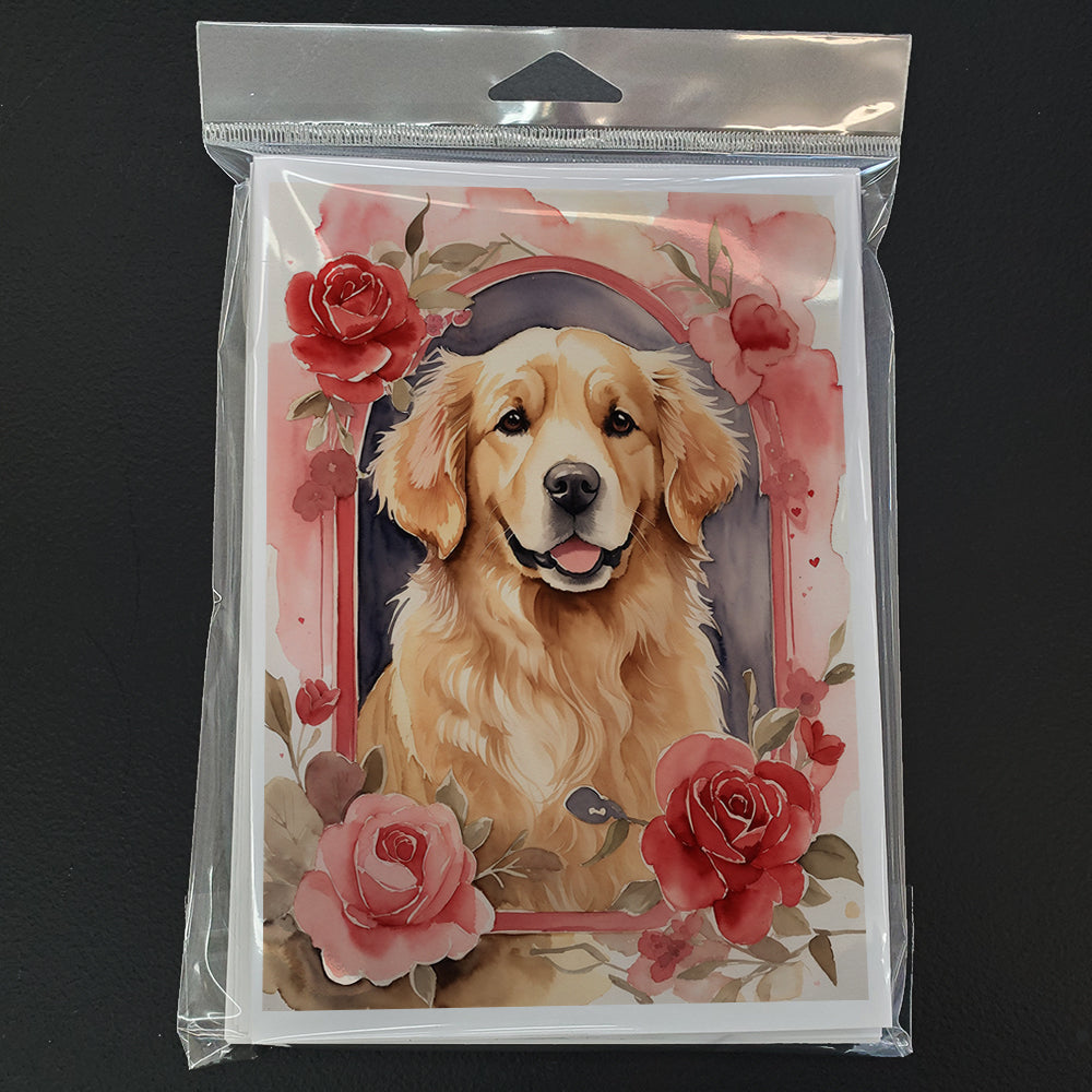 Golden Retriever Valentine Roses Greeting Cards Pack of 8 Blank Cards with Envelopes Whimsical A7 Size 5x7