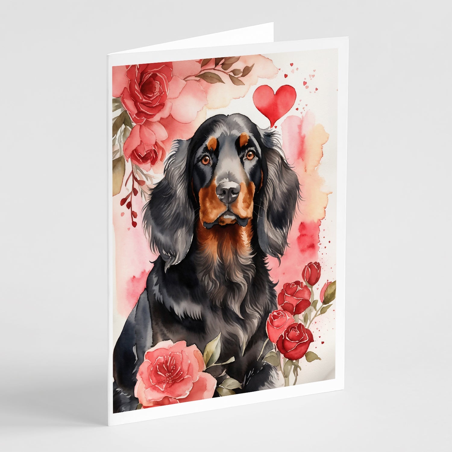 Gordon Setter Valentine Roses Greeting Cards Pack of 8 Blank Cards with Envelopes Whimsical A7 Size 5x7