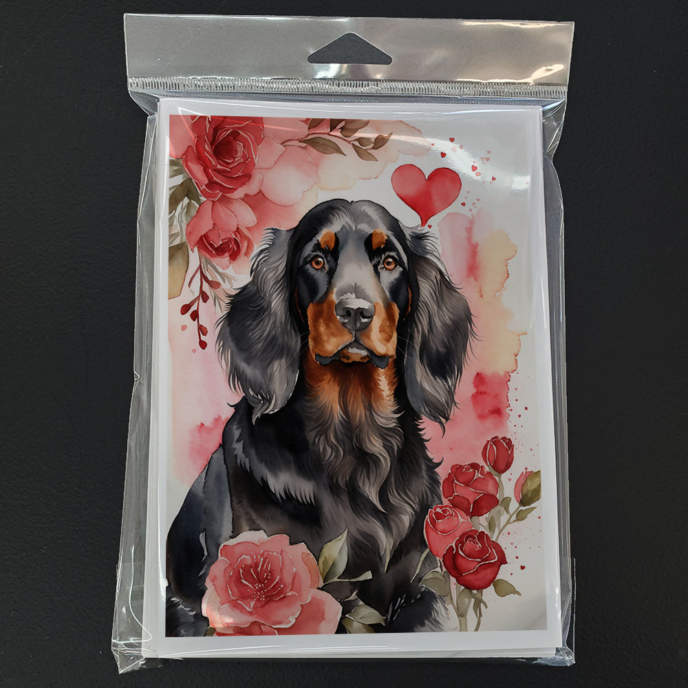 Gordon Setter Valentine Roses Greeting Cards Pack of 8 Blank Cards with Envelopes Whimsical A7 Size 5x7