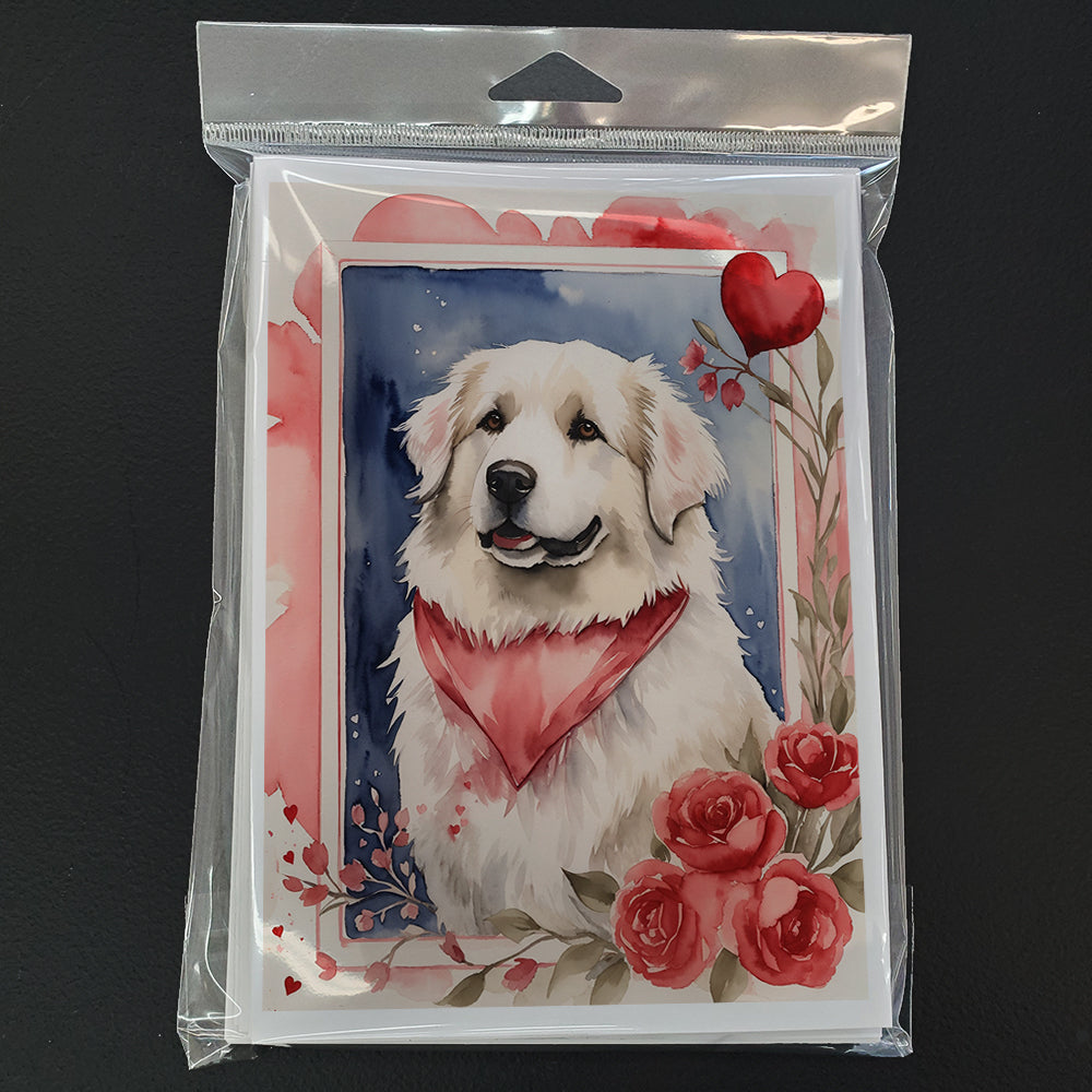 Great Pyrenees Valentine Roses Greeting Cards Pack of 8 Blank Cards with Envelopes Whimsical A7 Size 5x7