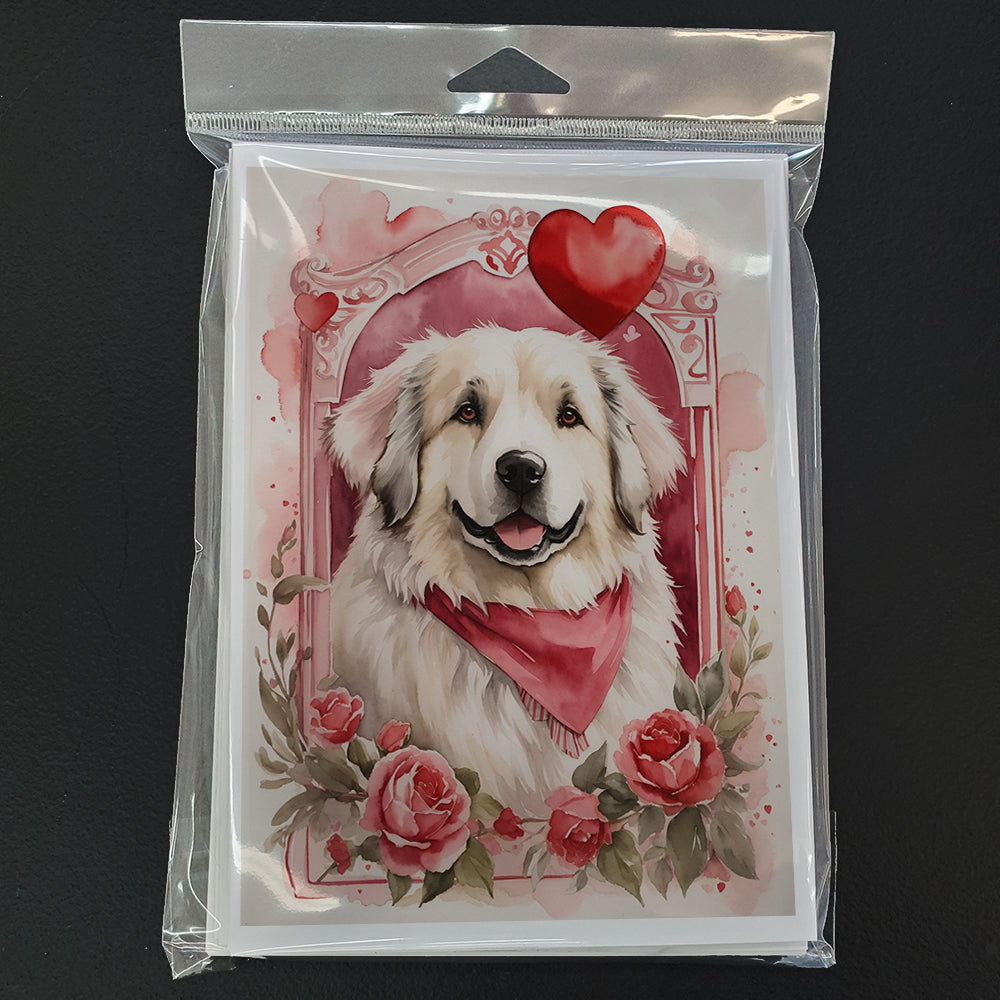 Great Pyrenees Valentine Roses Greeting Cards Pack of 8 Blank Cards with Envelopes Whimsical A7 Size 5x7