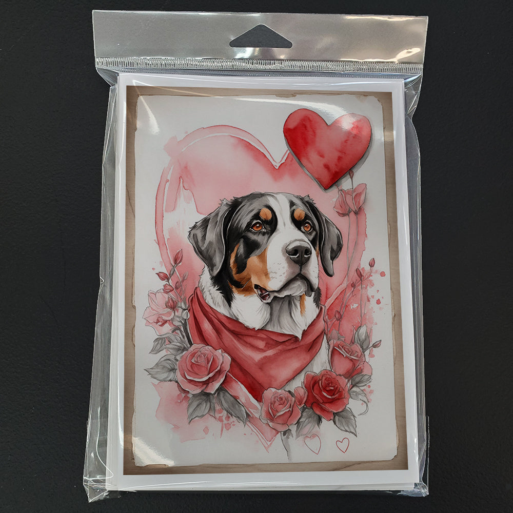 Greater Swiss Mountain Dog Valentine Roses Greeting Cards Pack of 8 Blank Cards with Envelopes Whimsical A7 Size 5x7