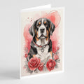 Greater Swiss Mountain Dog Valentine Roses Greeting Cards Pack of 8 Blank Cards with Envelopes Whimsical A7 Size 5x7