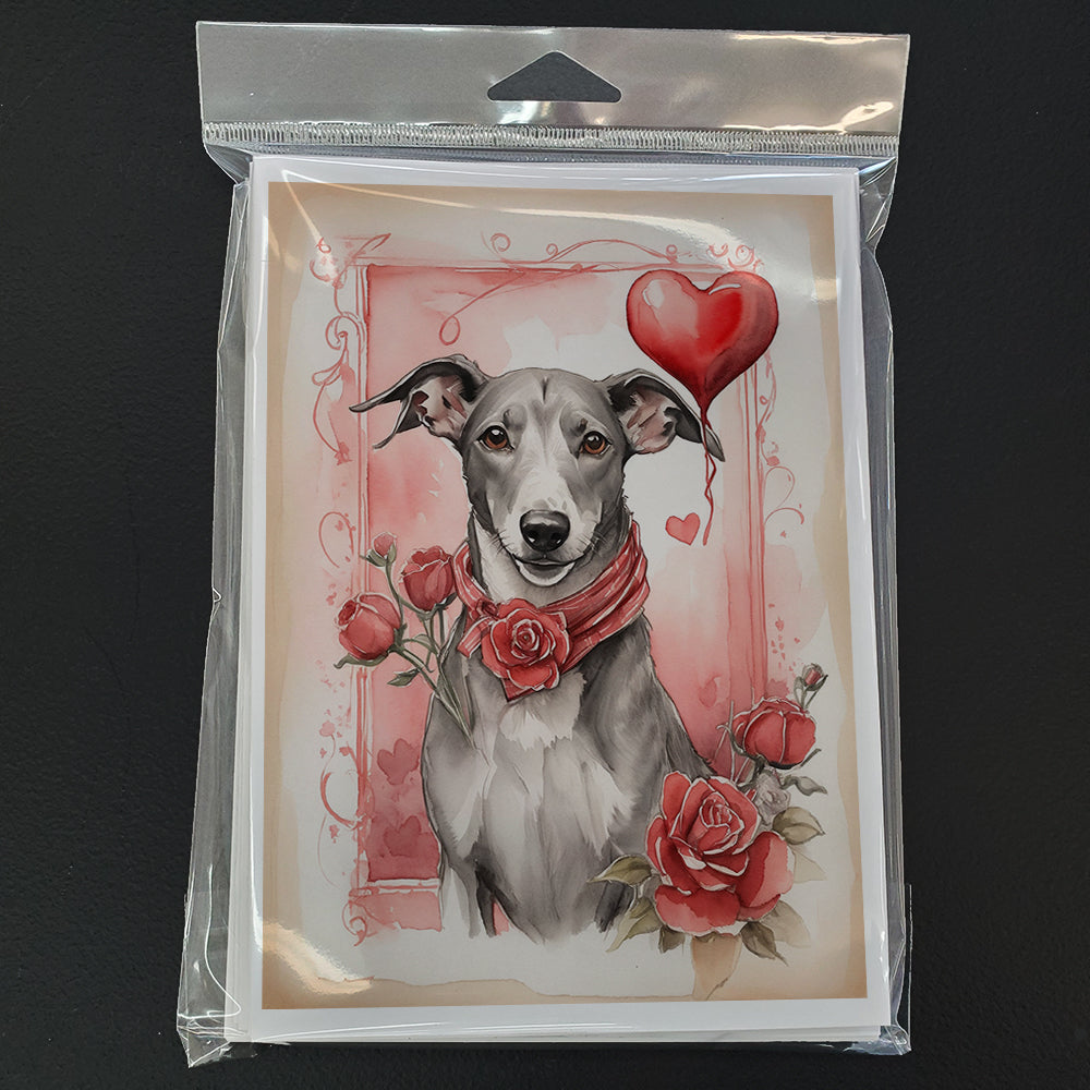 Greyhound Valentine Roses Greeting Cards Pack of 8 Blank Cards with Envelopes Whimsical A7 Size 5x7