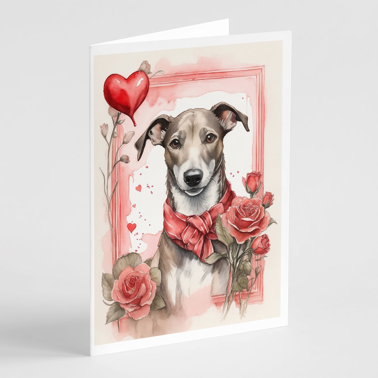Greyhound Valentine Roses Greeting Cards Pack of 8 Blank Cards with Envelopes Whimsical A7 Size 5x7