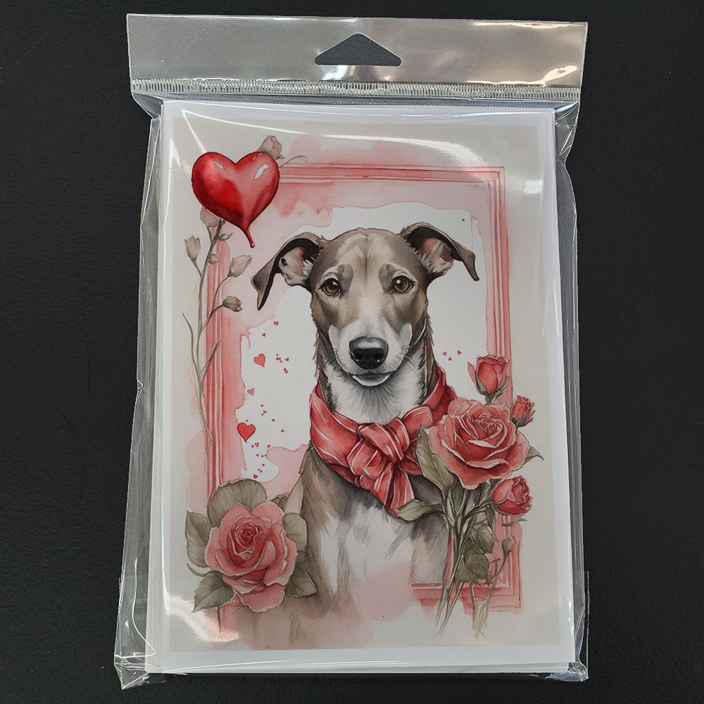 Greyhound Valentine Roses Greeting Cards Pack of 8 Blank Cards with Envelopes Whimsical A7 Size 5x7