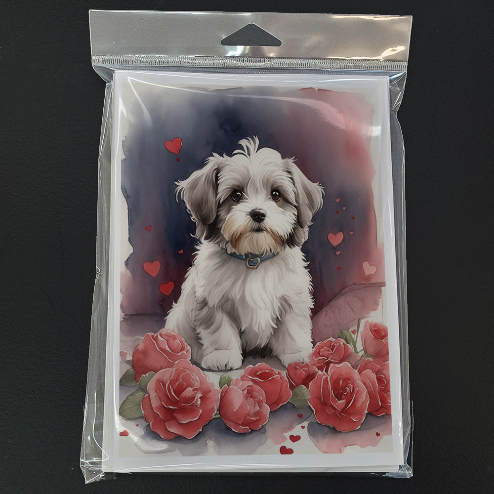 Havanese Valentine Roses Greeting Cards Pack of 8 Blank Cards with Envelopes Whimsical A7 Size 5x7