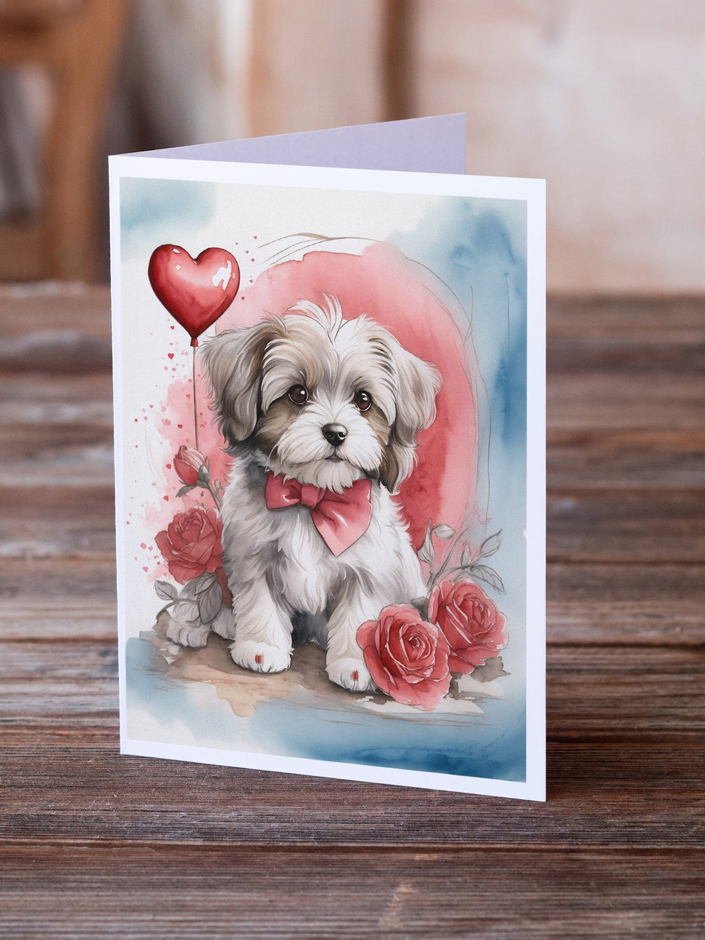 Havanese Valentine Roses Greeting Cards Pack of 8 Blank Cards with Envelopes Whimsical A7 Size 5x7