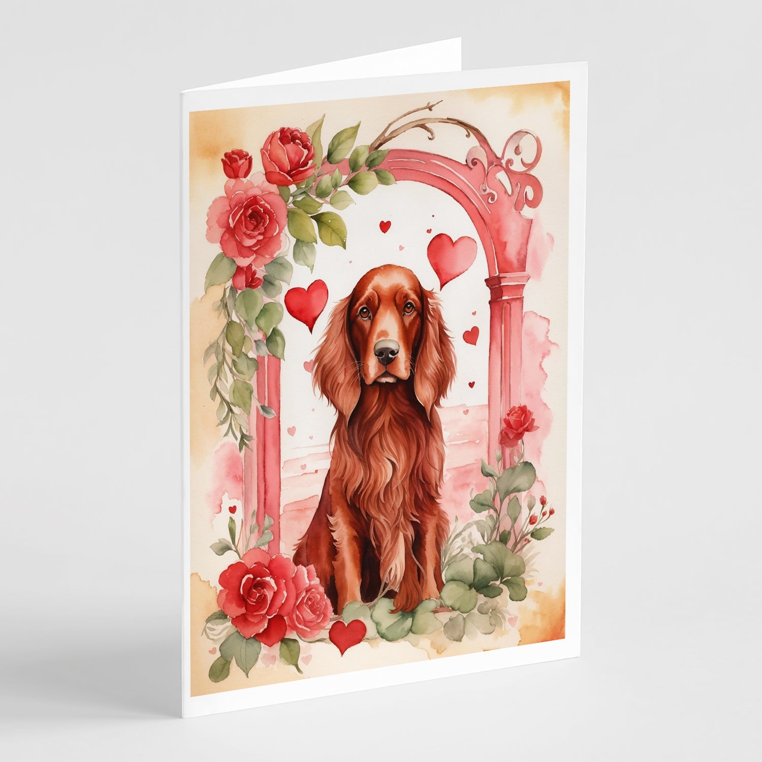 Irish Setter Valentine Roses Greeting Cards Pack of 8 Blank Cards with Envelopes Whimsical A7 Size 5x7