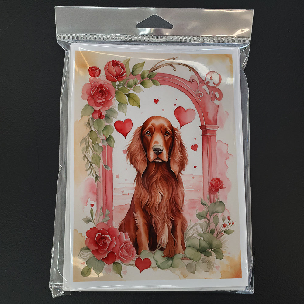 Irish Setter Valentine Roses Greeting Cards Pack of 8 Blank Cards with Envelopes Whimsical A7 Size 5x7