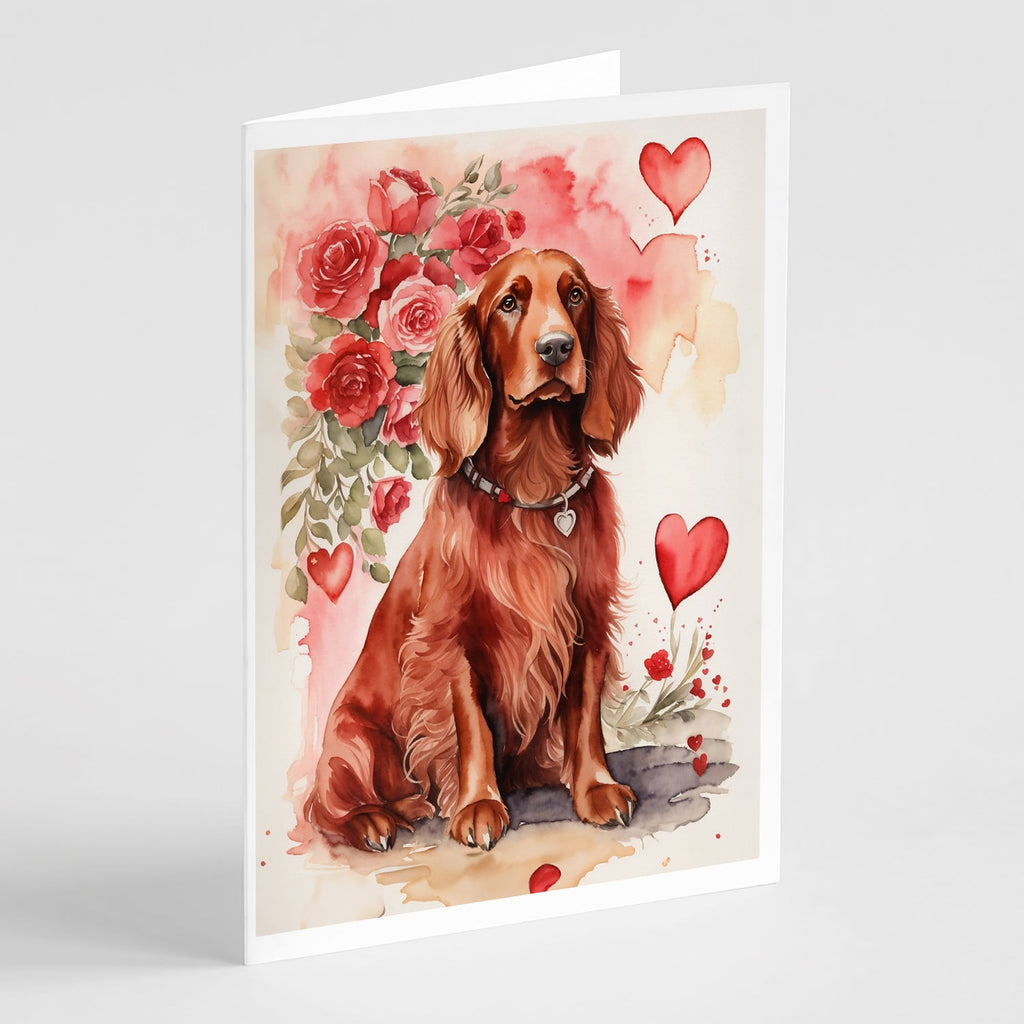 Irish Setter Valentine Roses Greeting Cards Pack of 8 Blank Cards with Envelopes Whimsical A7 Size 5x7
