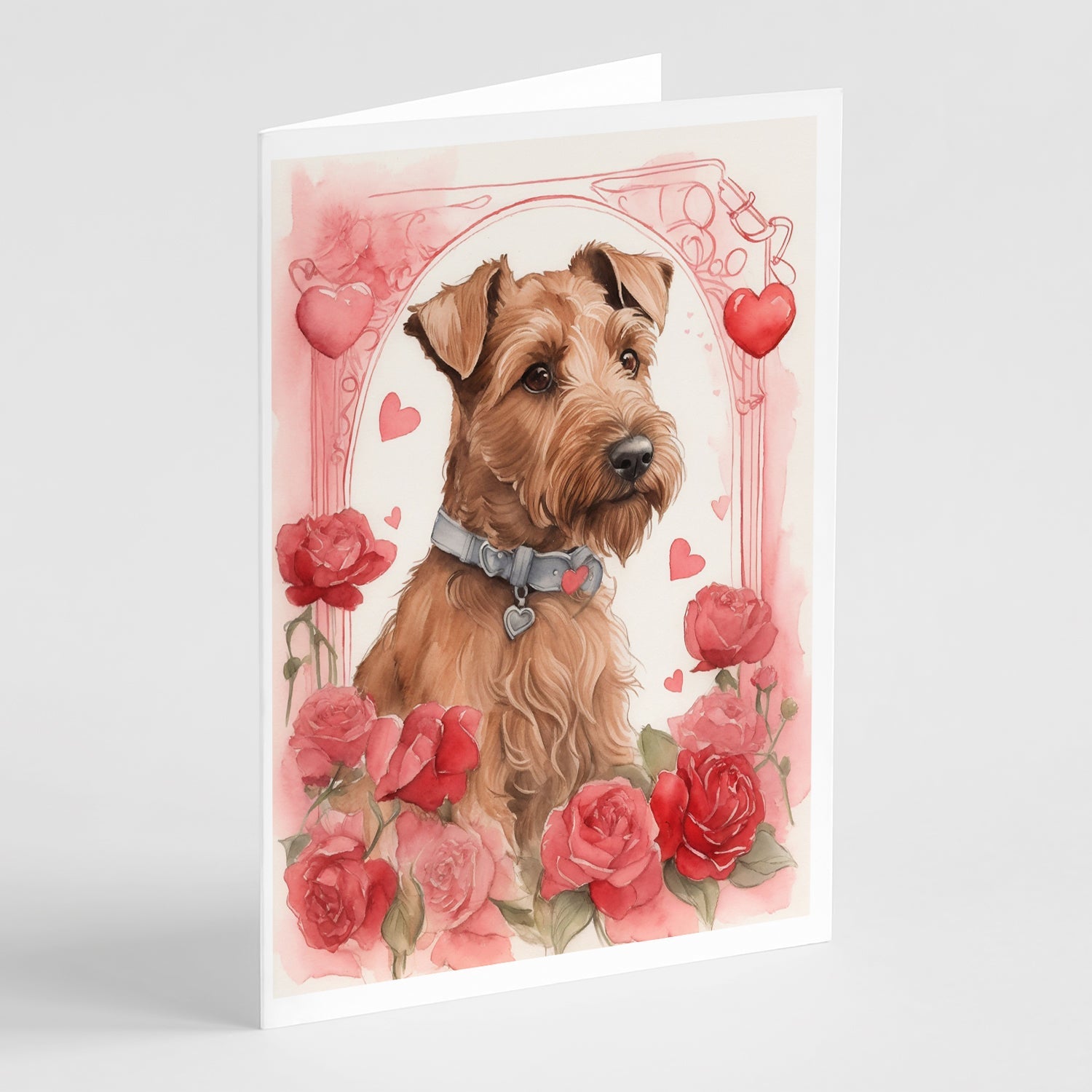 Irish Terrier Valentine Roses Greeting Cards Pack of 8 Blank Cards with Envelopes Whimsical A7 Size 5x7