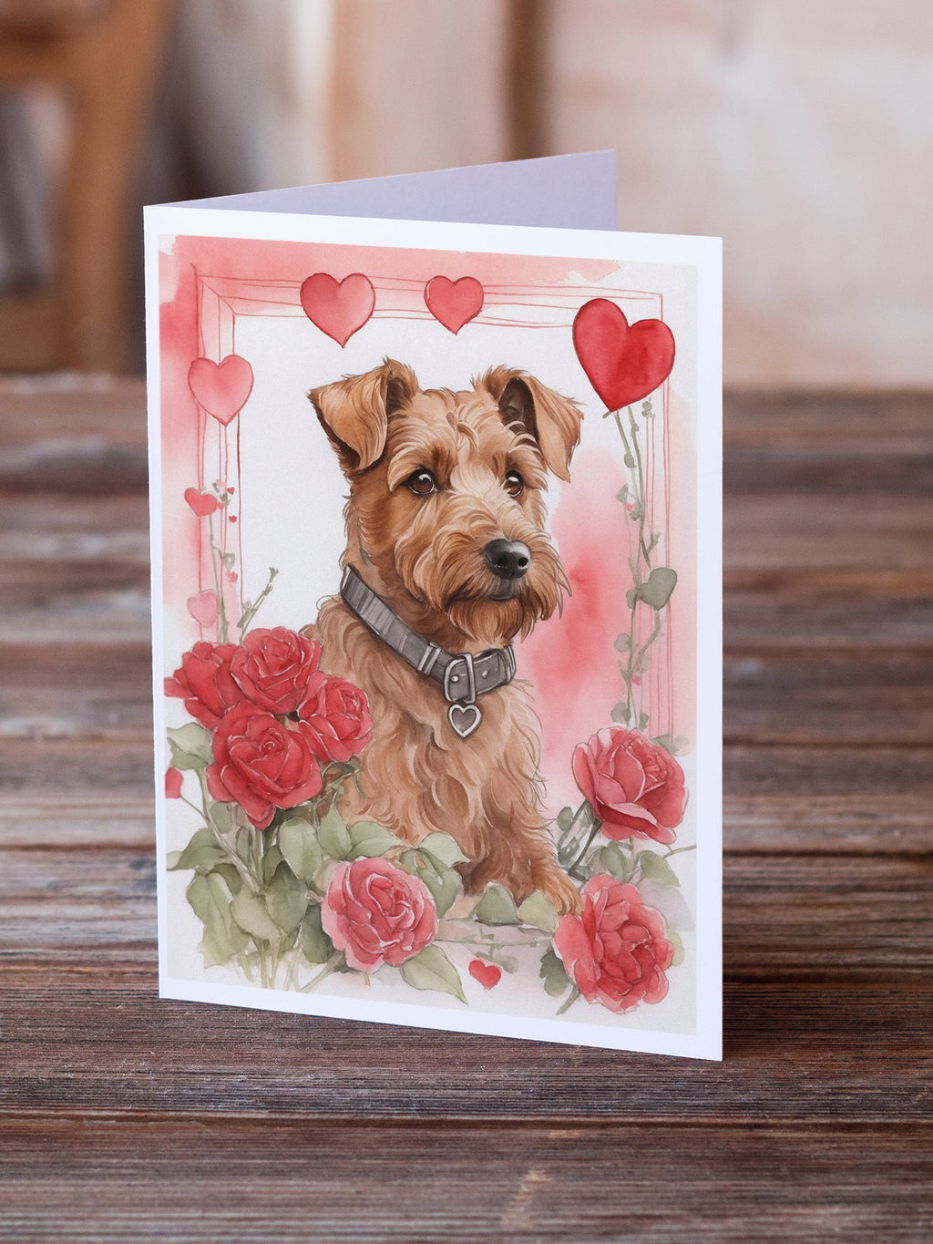 Irish Terrier Valentine Roses Greeting Cards Pack of 8 Blank Cards with Envelopes Whimsical A7 Size 5x7