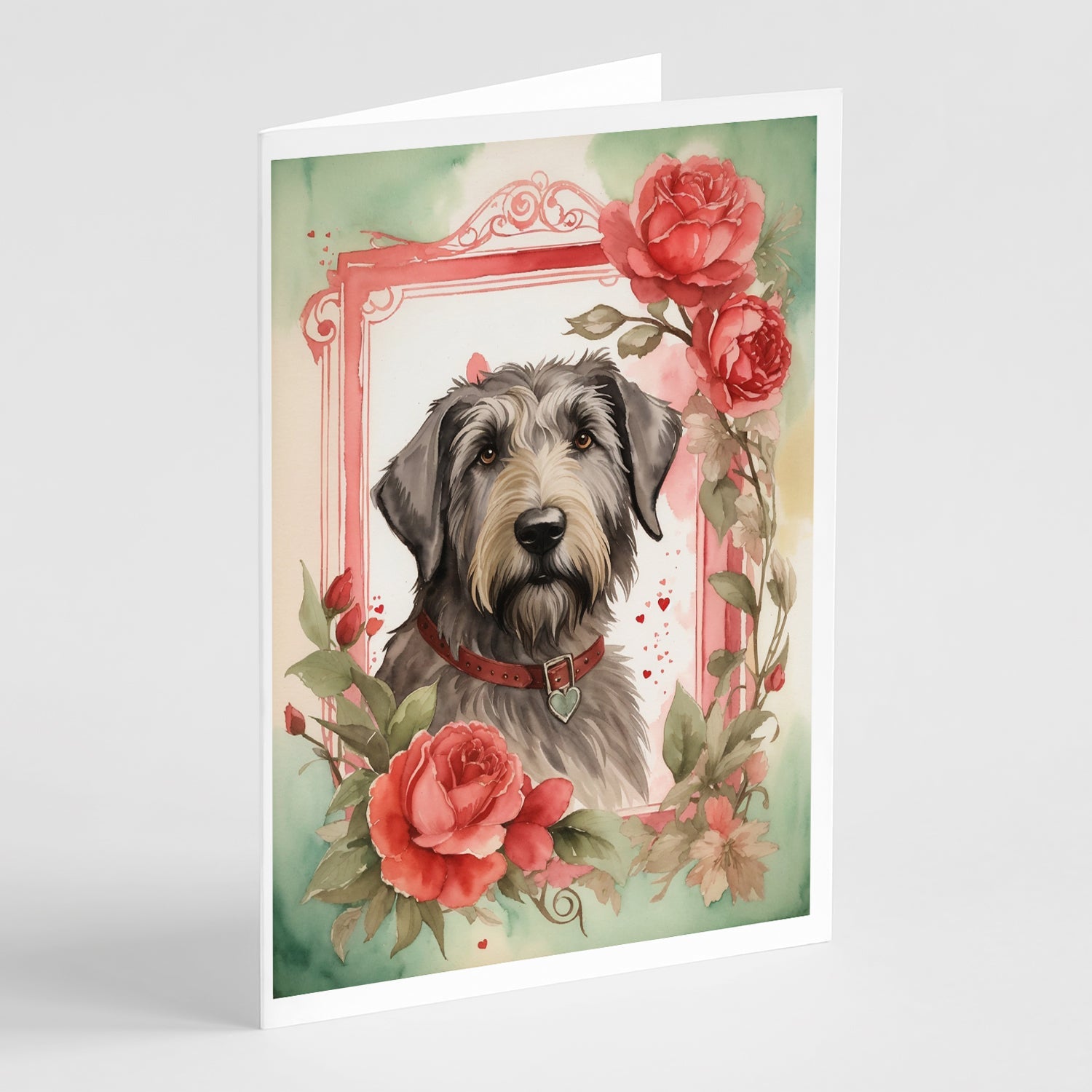 Irish Wolfhound Valentine Roses Greeting Cards Pack of 8 Blank Cards with Envelopes Whimsical A7 Size 5x7