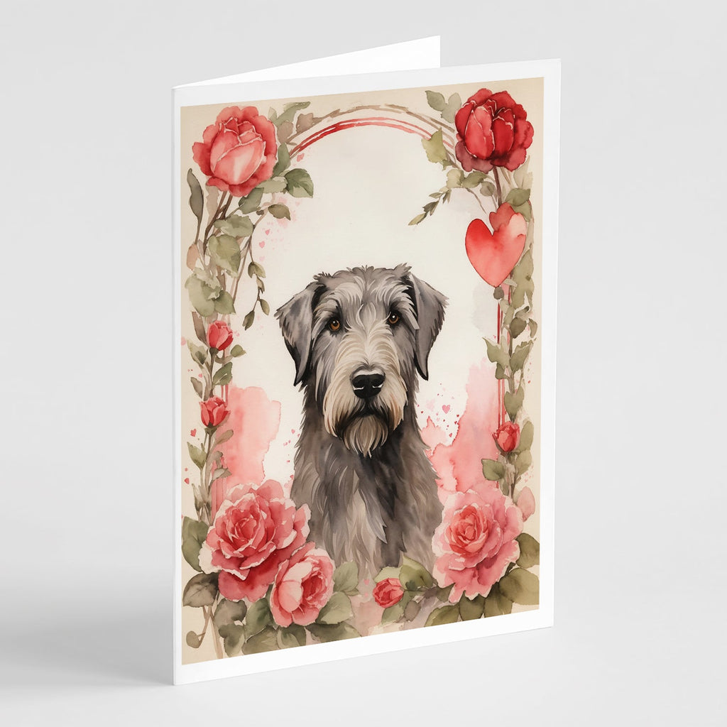 Irish Wolfhound Valentine Roses Greeting Cards Pack of 8 Blank Cards with Envelopes Whimsical A7 Size 5x7