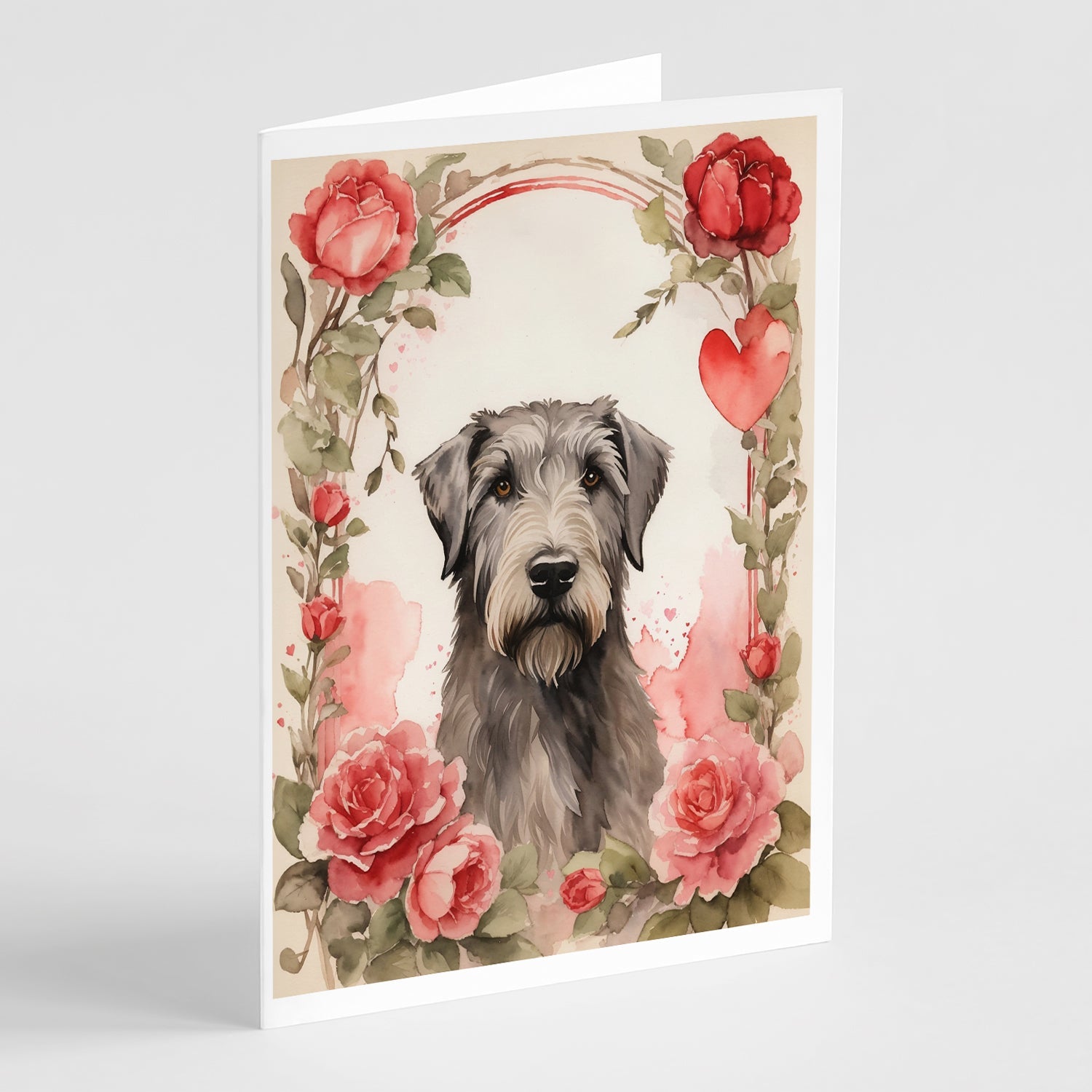 Irish Wolfhound Valentine Roses Greeting Cards Pack of 8 Blank Cards with Envelopes Whimsical A7 Size 5x7