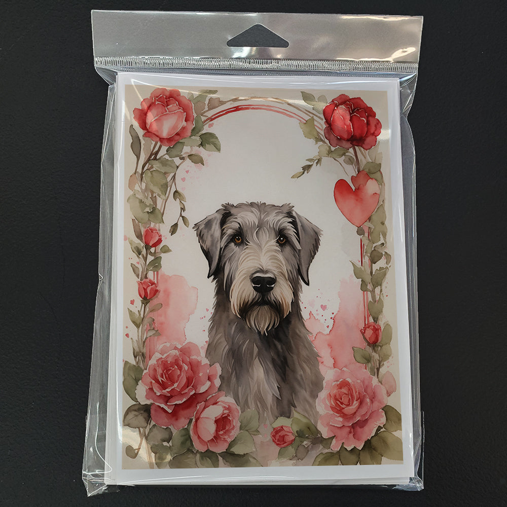 Irish Wolfhound Valentine Roses Greeting Cards Pack of 8 Blank Cards with Envelopes Whimsical A7 Size 5x7