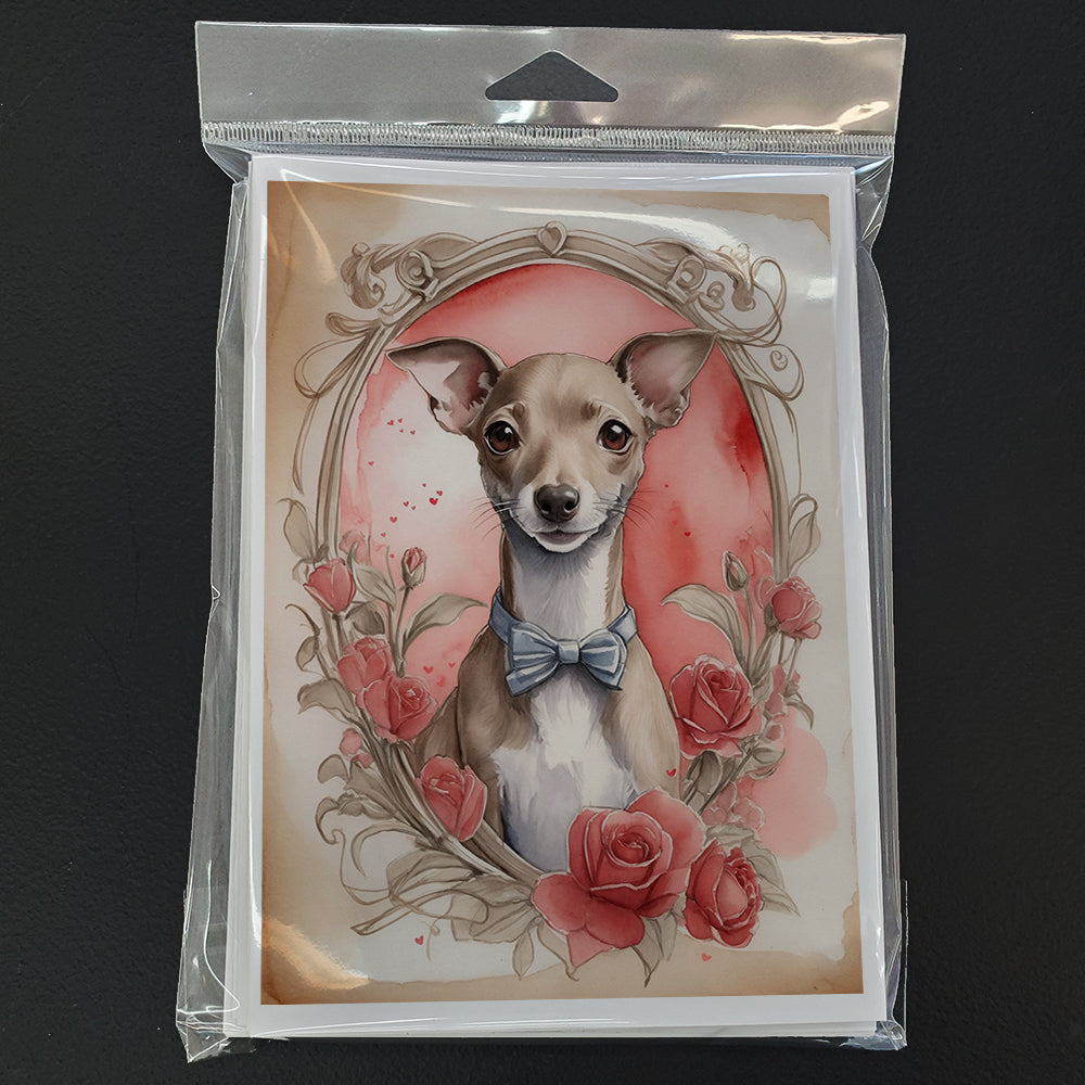 Italian Greyhound Valentine Roses Greeting Cards Pack of 8 Blank Cards with Envelopes Whimsical A7 Size 5x7